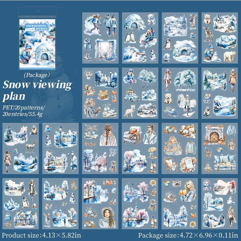 20 Sheets Four Seasons Journey Sticker Book | Girls and Scenery Sticker Book | Planner Stickers for Junk Journal Scrapbooking Projects