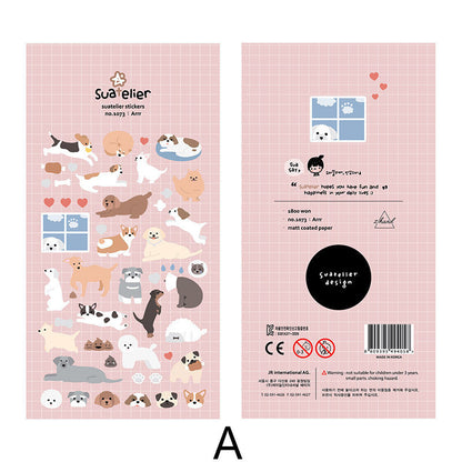 Suatelier Korean Cute Dog Cat Bear Stickers | Kawaii Animal Planner Decorative Stickers | Bujo Junk Journal Collage Scrapbooking Supplies