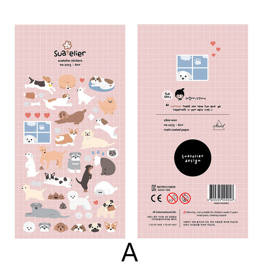 Suatelier Korean Cute Dog Cat Bear Stickers | Kawaii Animal Planner Decorative Stickers | Bujo Junk Journal Collage Scrapbooking Supplies