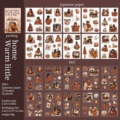 Poetic Life 20 Sheets Character Girl Life Aesthetic Sticker Book｜Planner Junk Journal Decorative Stickers Scrapbooking Collage Supplies