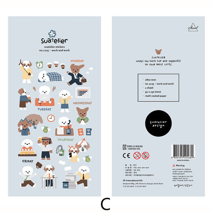 Suatelier Korean Cute Dog Cat Bear Stickers | Kawaii Animal Planner Decorative Stickers | Bujo Junk Journal Collage Scrapbooking Supplies