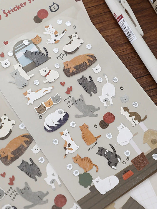 BONITO Korean Cute Emoji Dog Cat Stickers | Kawaii Animal Planner Decorative Stickers | Bujo Junk Journal Collage Scrapbooking Supplies