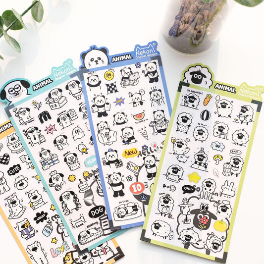 Nekoni Korean Cute Panda Dog Bear Sheep Stickers | Kawaii Animal Planner Stickers Junk Journal Scrapbooking Collage Supplies