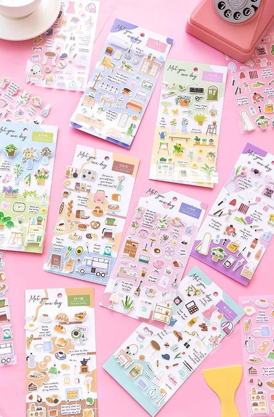 Cute Daily Life Aesthetics Stickers | Kawaii Planner Decorative Stickers | Food Coffee Plant Makeup Room | Journal Scrapbooking Supplies