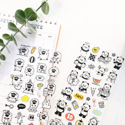 Nekoni Korean Cute Panda Dog Bear Sheep Stickers | Kawaii Animal Planner Stickers Junk Journal Scrapbooking Collage Supplies