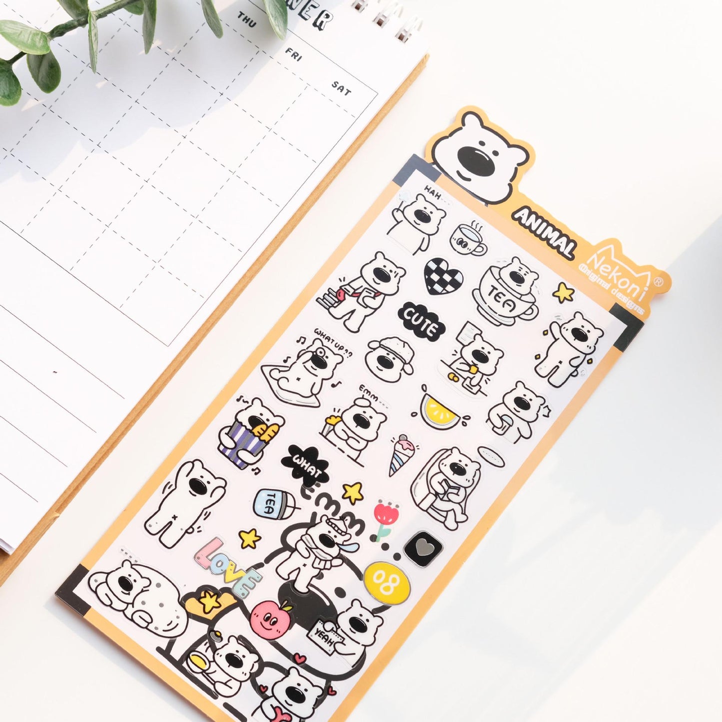 Nekoni Korean Cute Panda Dog Bear Sheep Stickers | Kawaii Animal Planner Stickers Junk Journal Scrapbooking Collage Supplies