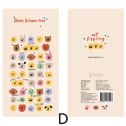 BONITO Korean Cute Emoji Dog Cat Stickers | Kawaii Animal Planner Decorative Stickers | Bujo Junk Journal Collage Scrapbooking Supplies