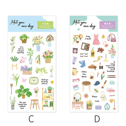 Cute Daily Life Aesthetics Stickers | Kawaii Planner Decorative Stickers | Food Coffee Plant Makeup Room | Journal Scrapbooking Supplies