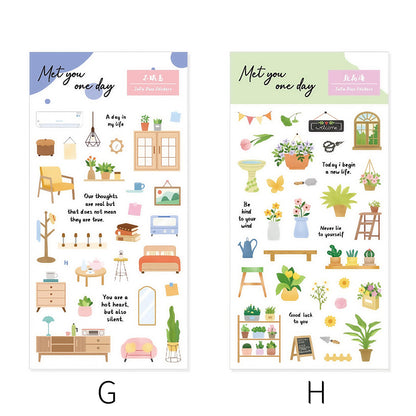 Cute Daily Life Aesthetics Stickers | Kawaii Planner Decorative Stickers | Food Coffee Plant Makeup Room | Journal Scrapbooking Supplies