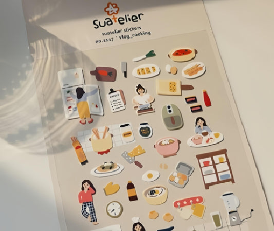 Suatelier Korean Cute Cooking Stickers | Kawaii Food Coffee Bread Planner Decorative Stickers | Bujo Junk Journal Scrapbooking Supplies