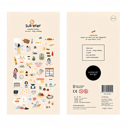 Suatelier Korean Cute Cooking Stickers | Kawaii Food Coffee Bread Planner Decorative Stickers | Bujo Junk Journal Scrapbooking Supplies
