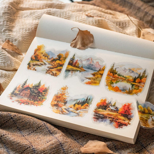 Beautiful Autumn Landscape Sticker Pack | Kawaii PET Stickers for Junk Journal Scrapbooking DIY Album Planner Supplies