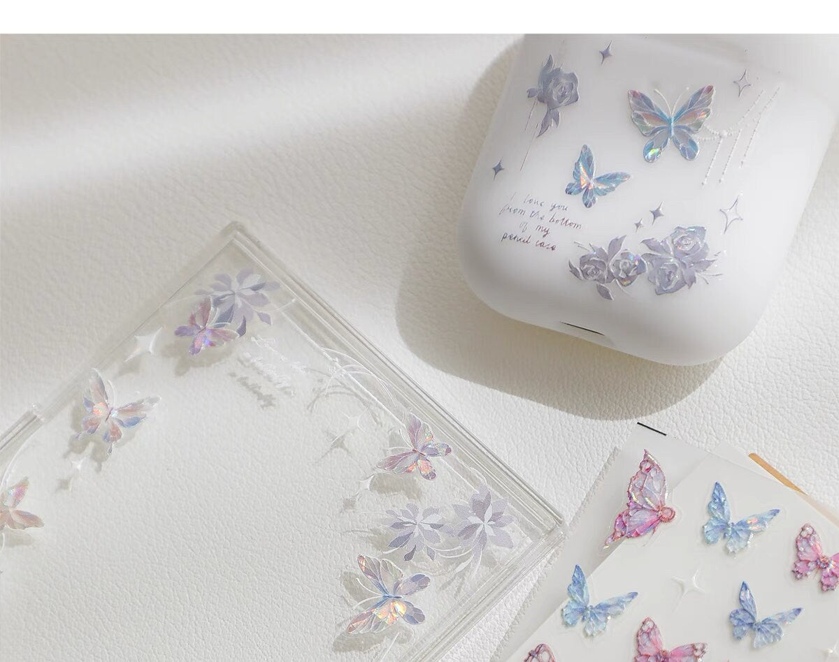 Dreamy Butterfly Sticker Sheet | Cup Phone Case Earphone Case Decoration Stickers | Planner Journal Scrapbooking Kids Craft Supplies
