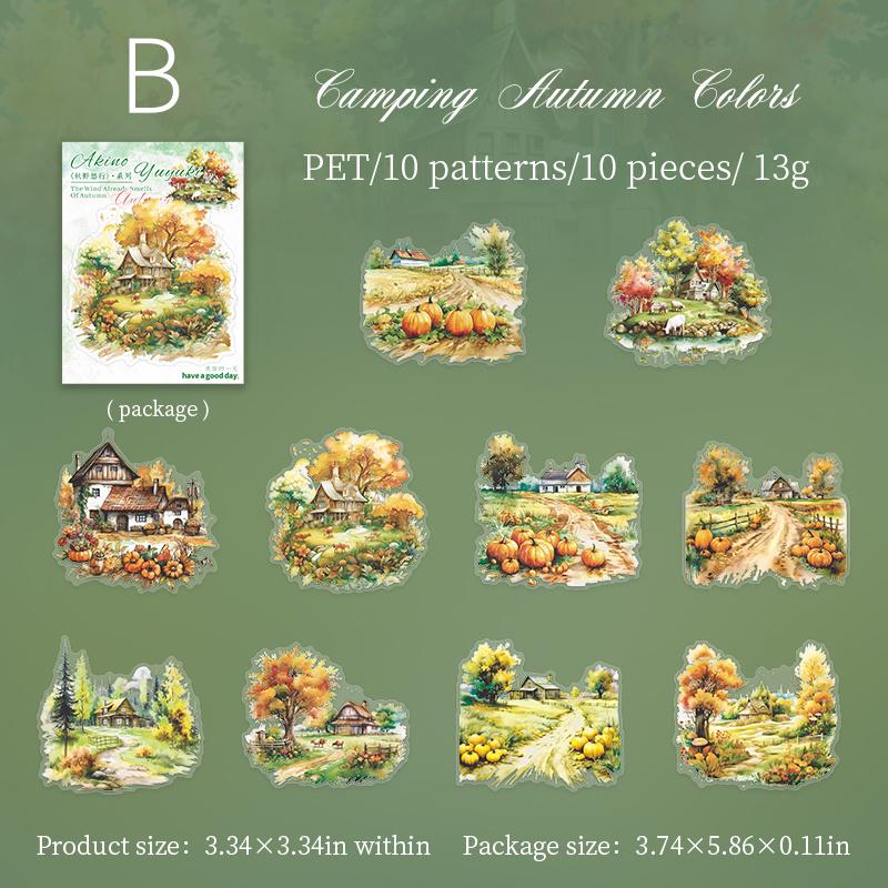Beautiful Autumn Landscape Sticker Pack | Kawaii PET Stickers for Junk Journal Scrapbooking DIY Album Planner Supplies
