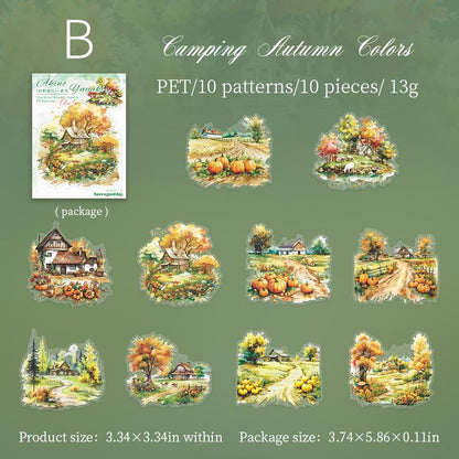 Beautiful Autumn Landscape Sticker Pack | Kawaii PET Stickers for Junk Journal Scrapbooking DIY Album Planner Supplies