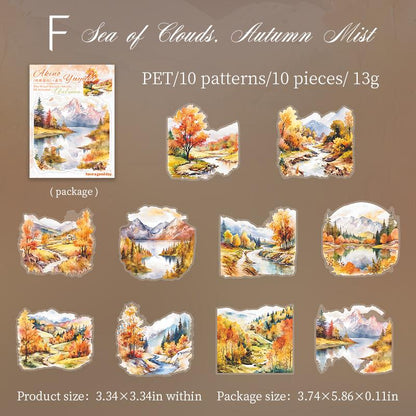 Beautiful Autumn Landscape Sticker Pack | Kawaii PET Stickers for Junk Journal Scrapbooking DIY Album Planner Supplies