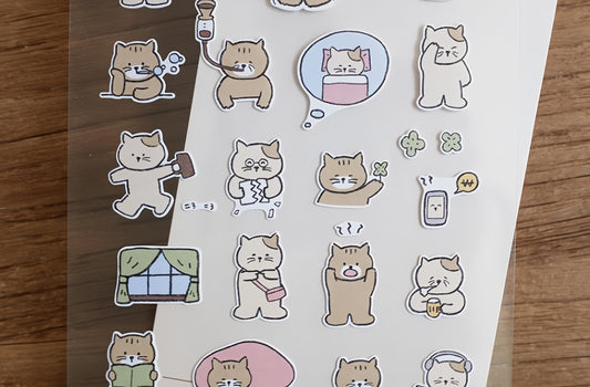 Suatelier Korean Cute Cat Stickers | Kawaii Kitten Planner Decorative Stickers | Bujo Junk Journal Scrapbooking Supplies