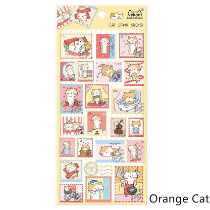Nekoni Korean Cute Cat Dog Panda Stamp Stickers | Kawaii Animal Planner Stickers | Junk Journal Scrapbooking Collage Supplies