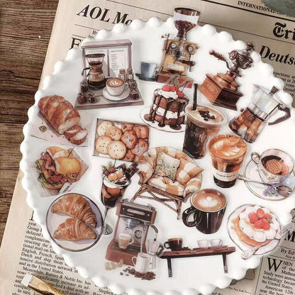 40pcs Retro Life Aesthetics Sticker Pack | Coffee Bread Bus Book Stickers | Planner Sticker Set | Junk Journal | Die Cut Deco Stickers