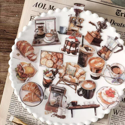 40pcs Retro Life Aesthetics Sticker Pack | Coffee Bread Bus Book Stickers | Planner Sticker Set | Junk Journal | Die Cut Deco Stickers