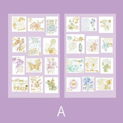 Vintage Nature Stamp PET Stickers | Retro Flower Plant Butterfly Letter Planner Stickers | Junk Journal Scrapbooking Collage Supplies