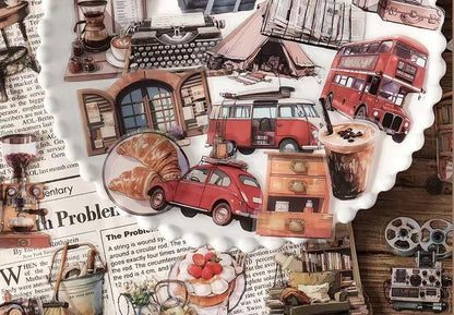 40pcs Retro Life Aesthetics Sticker Pack | Coffee Bread Bus Book Stickers | Planner Sticker Set | Junk Journal | Die Cut Deco Stickers