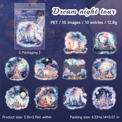 Fantastic Night View Large PET Sticker Pack | Decorative Planner Stickers | Scrapbooking Collage Junk Journal Album Sticker Supplies