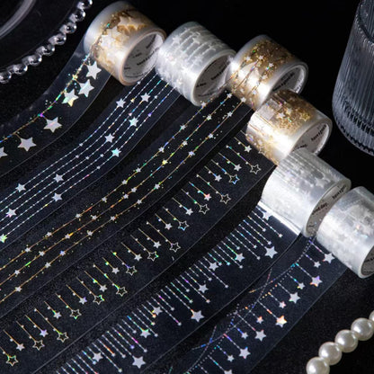 Shimmering  Star PET Tape | Stars Decorative Tape Stickers | Junk Journal Planner Bullet Journal Collage Craft Scrapbooking Supplies