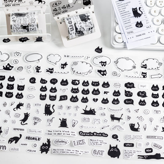 Kawaii  Black Cat Tape | Cat Lover Decorative Tape Stickers | Creative DIY Journal Planner School Stationery