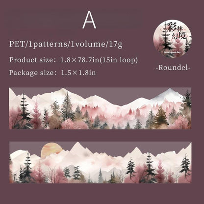 Forest Mountain Tree Landscape Tape | Nature Healing PET Tape Roll | Travel Tape | Decorative Tapes | Junk Journal Collage Supplies