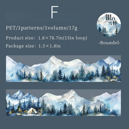 Forest Mountain Tree Landscape Tape | Nature Healing PET Tape Roll | Travel Tape | Decorative Tapes | Junk Journal Collage Supplies