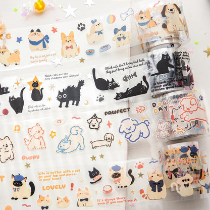 Kawaii Cat and Dog Diary Series Die Cut Tapes | Cute Puppy Kitten Decorative Tape |  Kids Craft Supplies | Essential for Planners Bujo