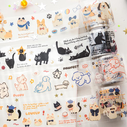 Kawaii Cat and Dog Diary Series Die Cut Tapes | Cute Puppy Kitten Decorative Tape |  Kids Craft Supplies | Essential for Planners Bujo