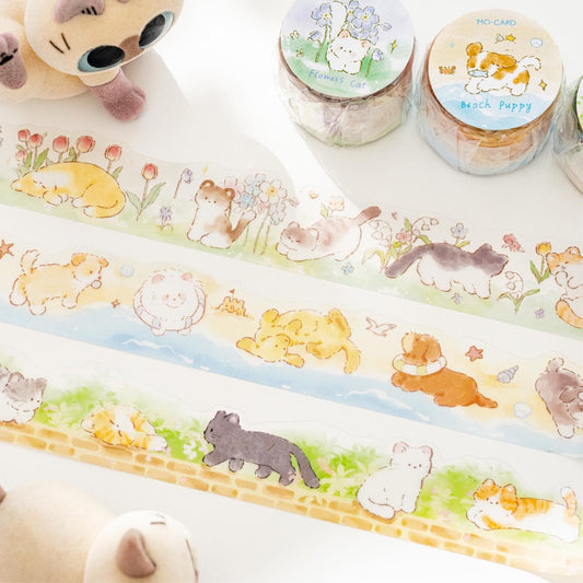 Kawaii Animal PET Tape | Cute Kitten Dog Rabbit Decorative Tape | DIY Journal Planner Collage Scrapbooking Supplies | Kids Craft
