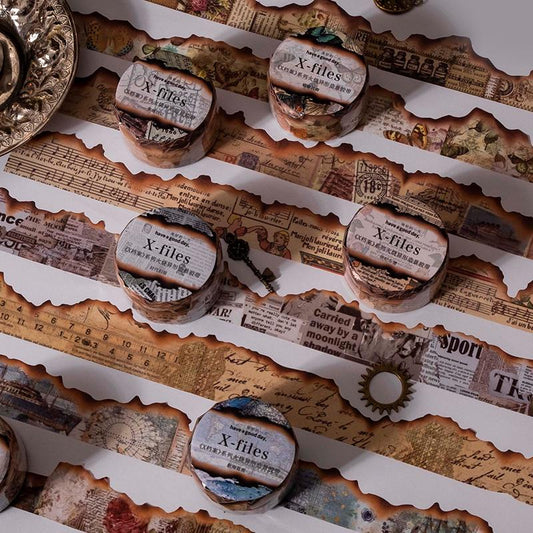 Vintage Burned Washi Tape | Planner Collage Junk Journal Scrapbooking Decorative Tape | Retro DIY Craft Supplies