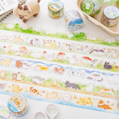 Kawaii Animal PET Tape | Cute Kitten Dog Rabbit Decorative Tape | DIY Journal Planner Collage Scrapbooking Supplies | Kids Craft