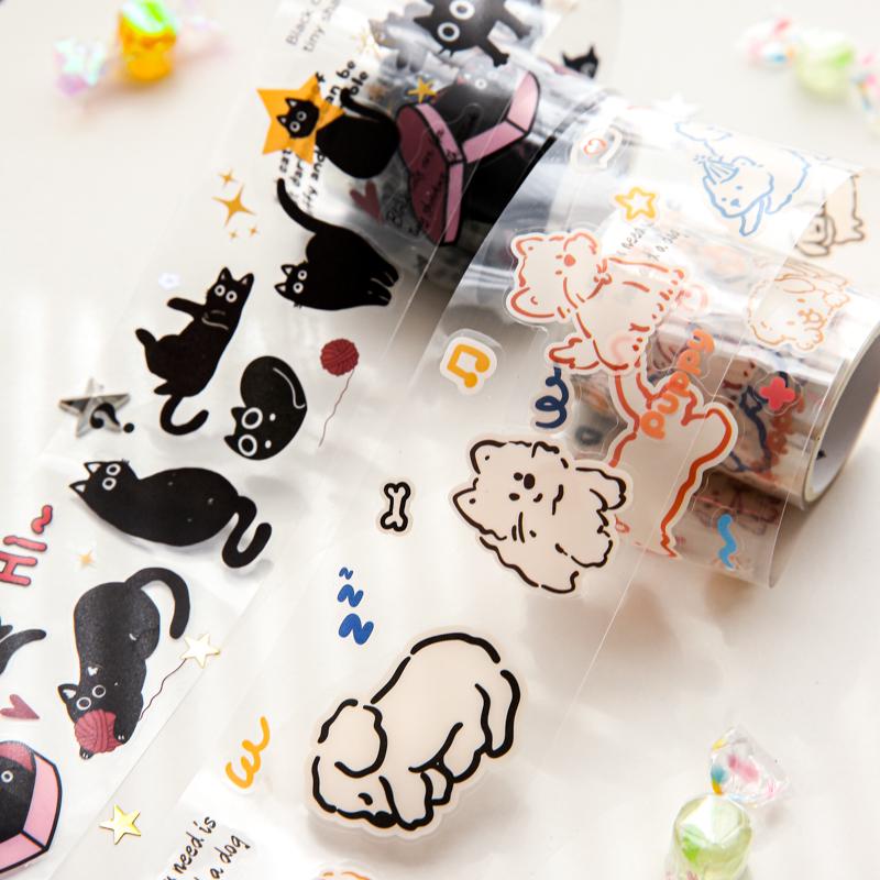Kawaii Cat and Dog Diary Series Die Cut Tapes | Cute Puppy Kitten Decorative Tape |  Kids Craft Supplies | Essential for Planners Bujo