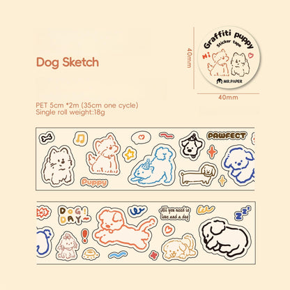 Kawaii Cat and Dog Diary Series Die Cut Tapes | Cute Puppy Kitten Decorative Tape |  Kids Craft Supplies | Essential for Planners Bujo