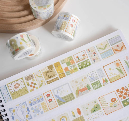 Patchwork Flower Washi Tape | Illustrated Masking Tape | Planner Journal Deco Stickers  | Kids Craft Scrapbooking Supplies | Gift for Her