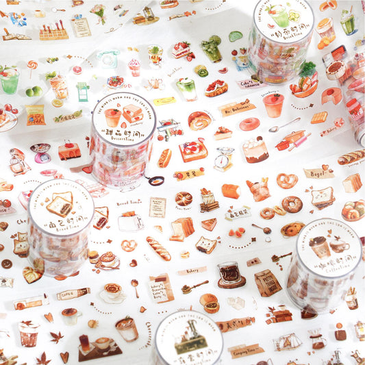 Cute Coffee Bread Drink Dessert Camping Reading Mini Sticker | Coffee Lover Decorative PET Tape | Journal Scrapbooking Collage Supplies