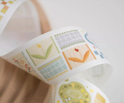 Patchwork Flower Washi Tape | Illustrated Masking Tape | Planner Journal Deco Stickers  | Kids Craft Scrapbooking Supplies | Gift for Her