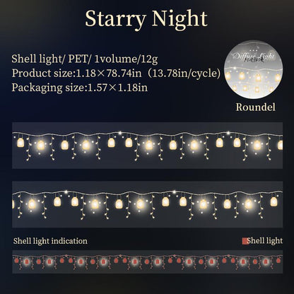 Diffuse Lighting Shimmering PET Tape | Stars Light Decorative Tape | Junk Journal Planner Bullet Journal Collage Craft Scrapbooking Supplies