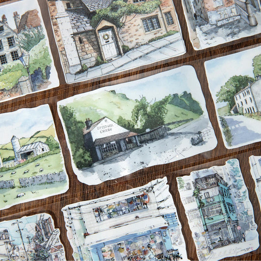 Ins Beautiful Scenery House and Four Seasons Tape | Street Building Countryside Snow Village Washi tape | Washi Tape Roll | Gift Wrapping