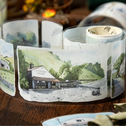 Ins Beautiful Scenery House and Four Seasons Tape | Street Building Countryside Snow Village Washi tape | Washi Tape Roll | Gift Wrapping