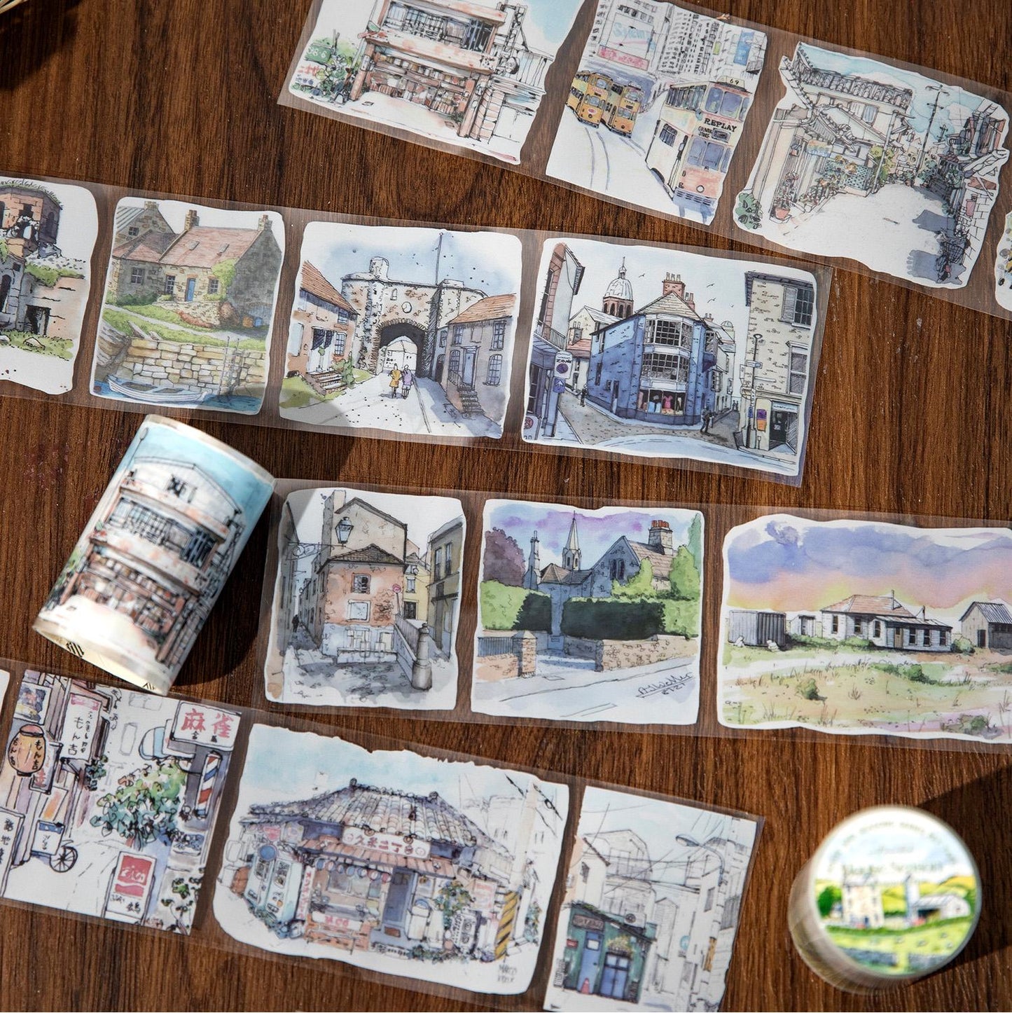 Ins Beautiful Scenery House and Four Seasons Tape | Street Building Countryside Snow Village Washi tape | Washi Tape Roll | Gift Wrapping