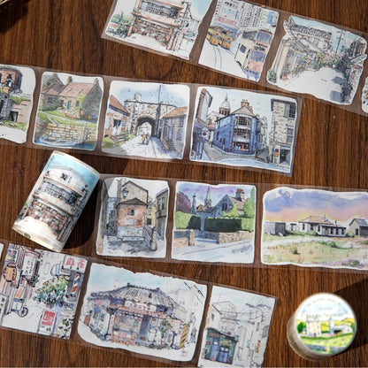 Ins Beautiful Scenery House and Four Seasons Tape | Street Building Countryside Snow Village Washi tape | Washi Tape Roll | Gift Wrapping