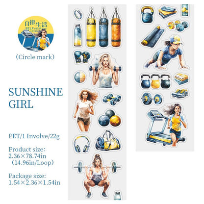 Workout Sport Exercise Girl Die Cut PET Tape | Character Life Aesthetics Planner Decorative Tape Sticker | Collage Junk Journal Supplies