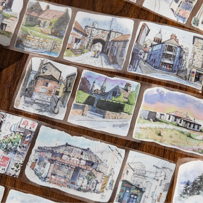 Ins Beautiful Scenery House and Four Seasons Tape | Street Building Countryside Snow Village Washi tape | Washi Tape Roll | Gift Wrapping