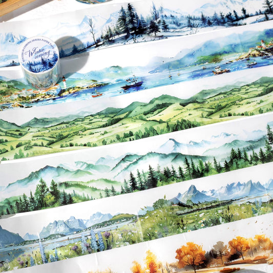 Forest Mountain Lake Landscape Tape | Travel Sketches Washi tape Roll | Travel Tape | Decorative Tapes | Junk Journal Collage Supplies