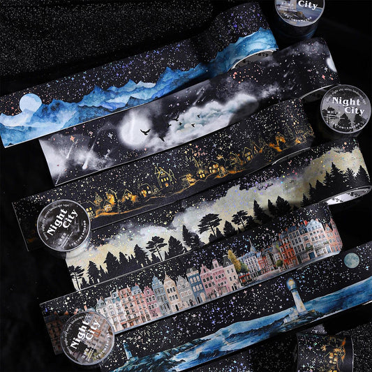 Shimmering Nighty City Washi Tape | Landscaping Decorative Tape Stickers | Junk Journal Planner Bullet Collage Craft Scrapbooking Supplies